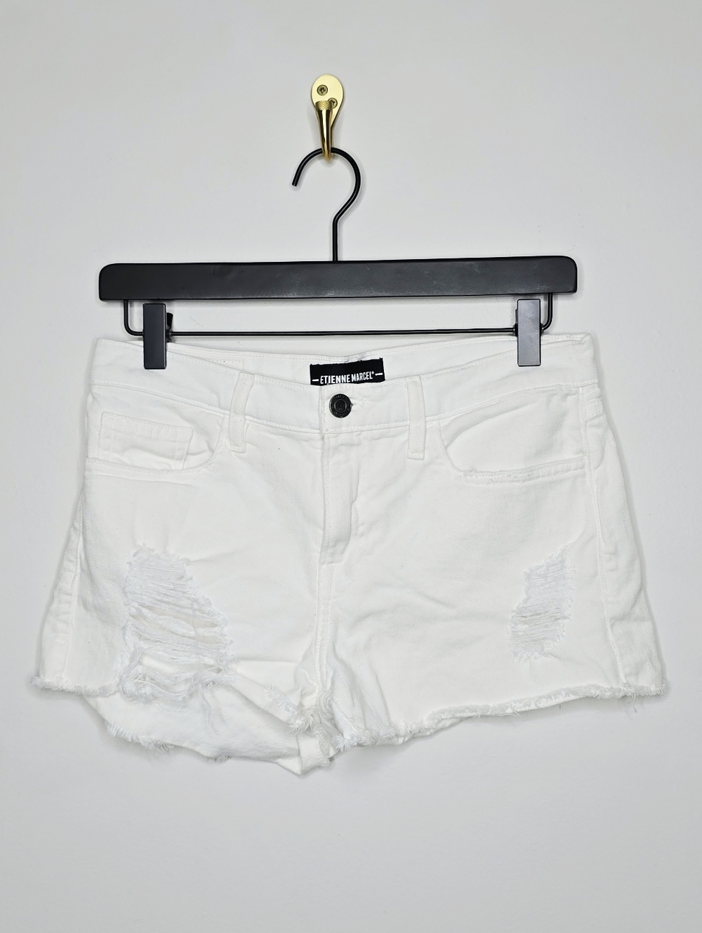 Etienne Marcel Distressed White Denim Shorts Size 27